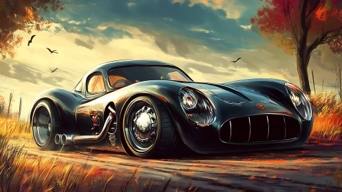 Streamlined retro hot rod rendered with reflective stylized shading