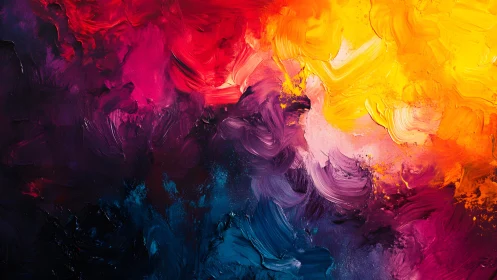 Vivid Abstract Oil Painting With Bold Brushstrokes and Bright Hues.