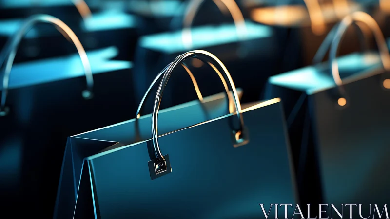 Luxury shopping bags under dramatic blue studio light.