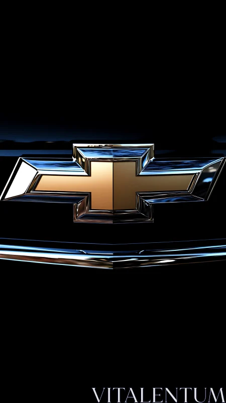 Chrome bowtie emblem glowing over midnight automotive void.