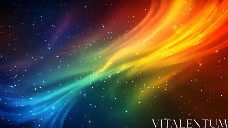 Radiant rainbow nebula arcs through deep starry cosmos