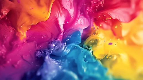 Viscous multicolor pigment splash rendered in macro abstraction