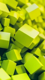 Neon lime cubes float in a dynamic abstract 3D cascade