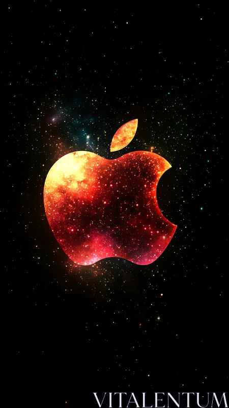 Apple-shaped nebula logo on black star field background.