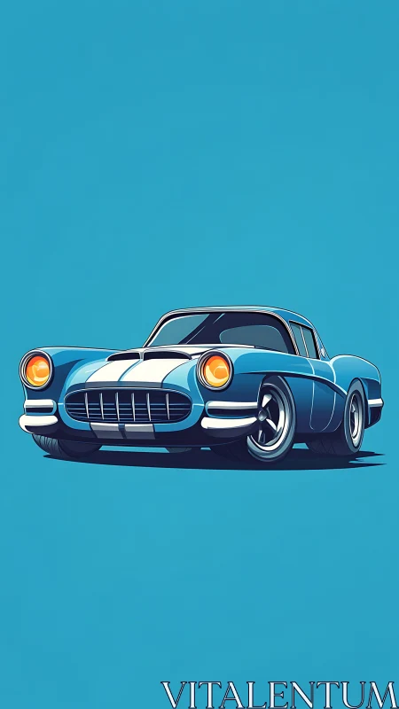 Stylized blue retro sports coupe with bold vector shading and stripes