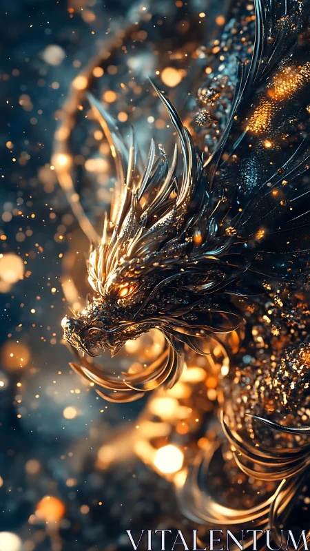 Molten starlight coils into a blazing cybernetic dragon