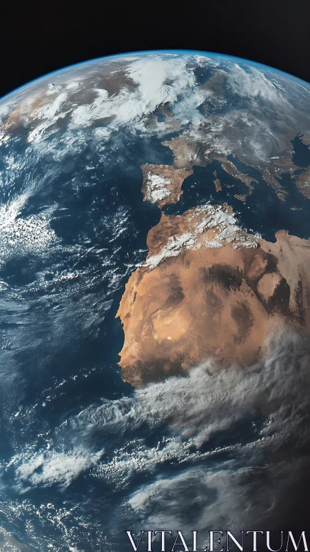 Gentle blue Earth curves over Europe and Africa in soft light