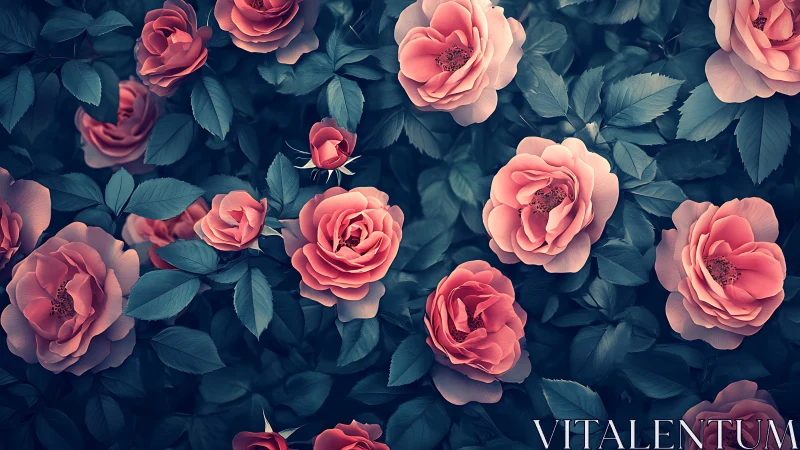 Pink Roses in Bloom: A Garden's Tender Romance.