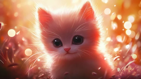 Radiant white cat rendered with luminescent gradient effects and bokeh