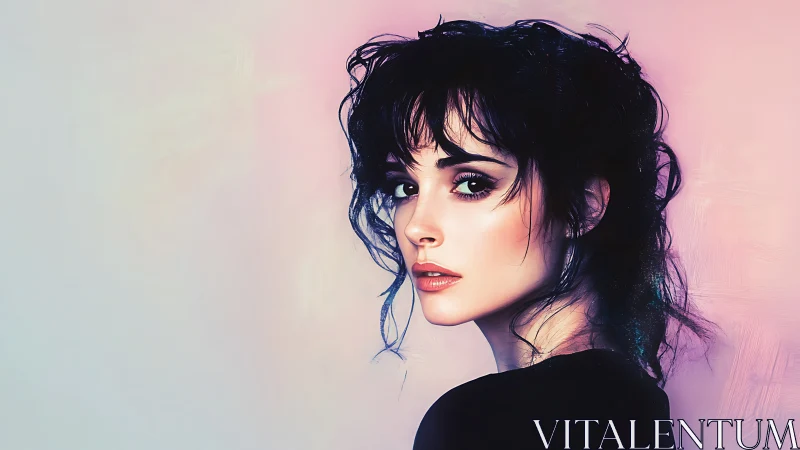 Velvet-lit gaze quietly bends the pastel-tinted silence