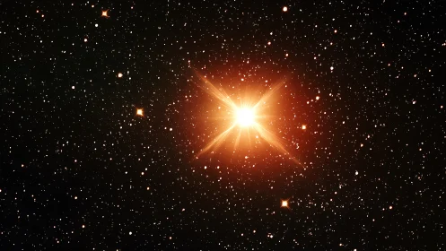 Bright central star in dense black space field.