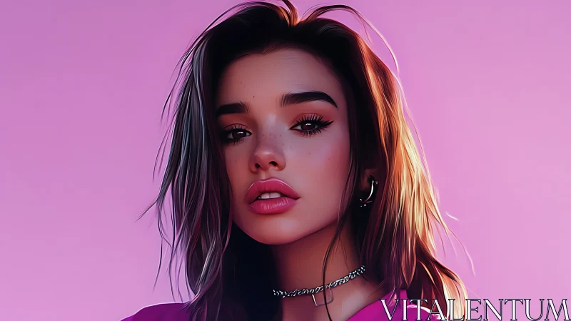 Hyperreal digital portrait of young woman with pink backdrop