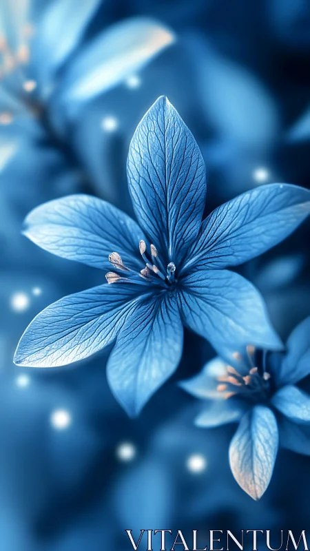 Luminous Blue Five-Petaled Flower in Soft Focus.