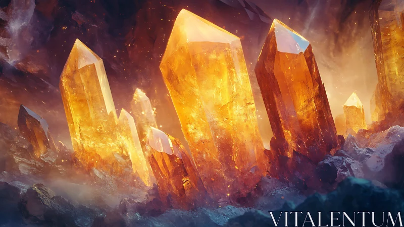 Cavern-born sunshards rise and pour amber fire into night