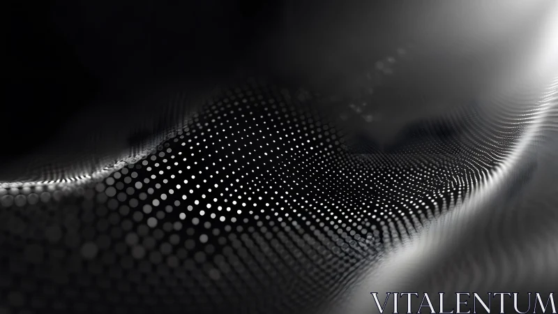 Abstract digital waves with glowing white dots on black background.