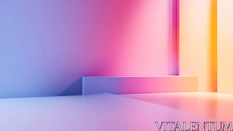 Minimal gradient room with soft pink blue lighting.