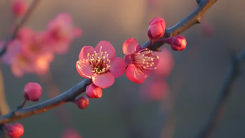 Spring's Rosy Blossoms Glow in Morning Light