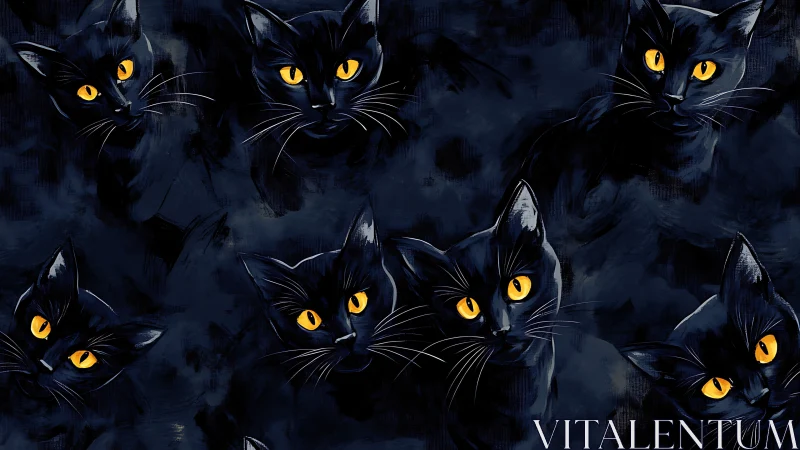 Black Cats with Golden Eyes: Digital Portrait Composition.