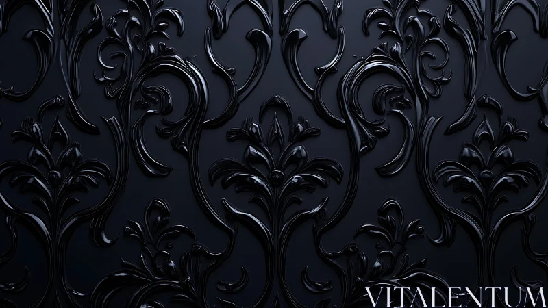 Dark embossed floral pattern with glossy baroque curves.