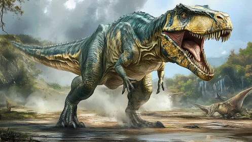 Primordial thunder erupts as tyrannosaur storms the valley