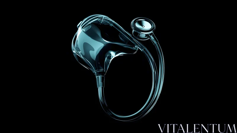 Futuristic Glass Stethoscope on Black Background, Digital Art.