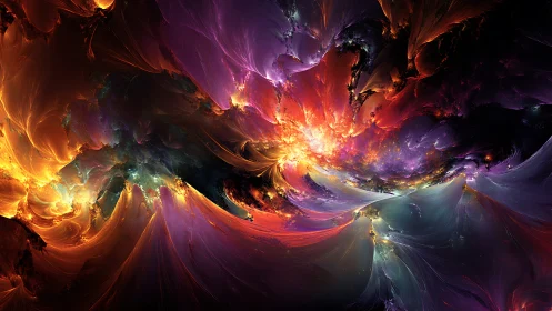 Fractal nebula explosion forms radiant chromatic vortex core
