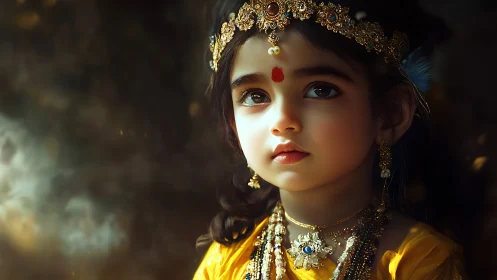 Regal child portrait with jeweled crown and warm light