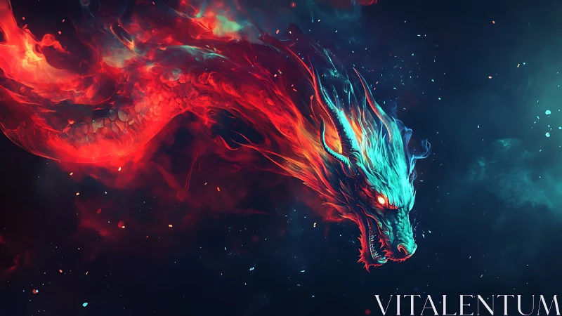 Cosmic firestorm dragon streaking through electric nebulae.