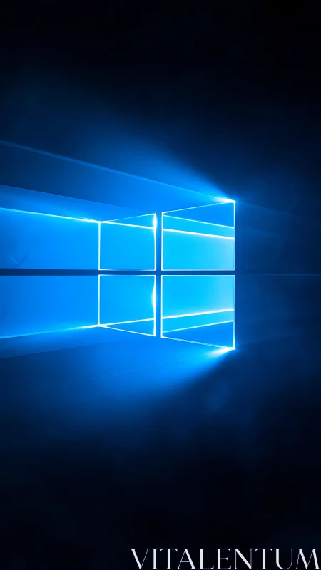 Blue window-shaped light logo on dark gradient background.