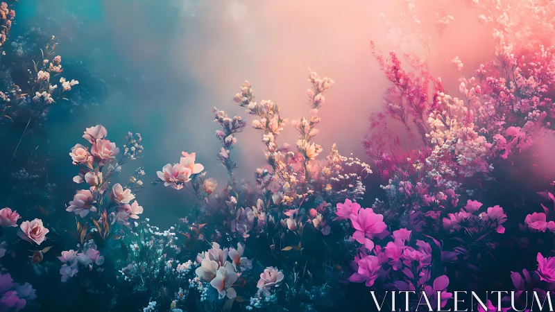 Gradient Floral Bloom: Teal to Magenta Transition Study.