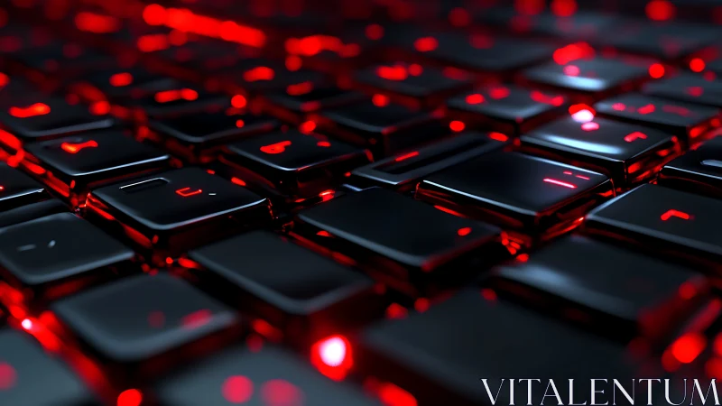 Moody red backlit keyboard glowing in close-up detail.
