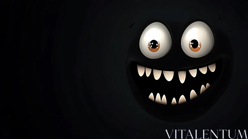 Grinning cartoon shadow monster with glowing teeth and eyes.