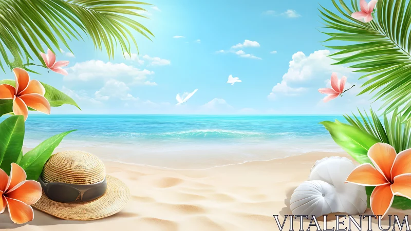 Tropical Beach Paradise with Plumeria Florals and Straw Accessories