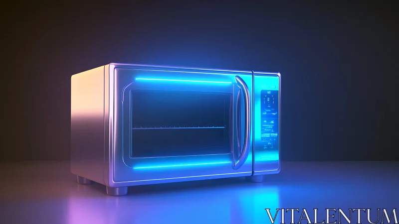 Sleek blue microwave glows softly like a cozy kitchen beacon