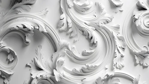 Ornate White Baroque Plaster Relief With Elegant Swirling Patterns.