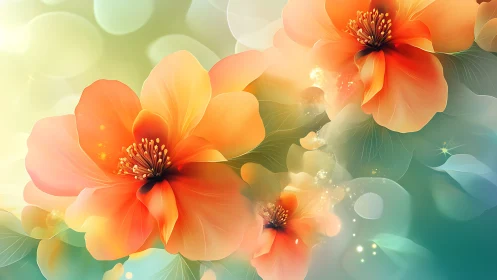 Ethereal Orange Flowers Bloom in Dreamy Golden Light.