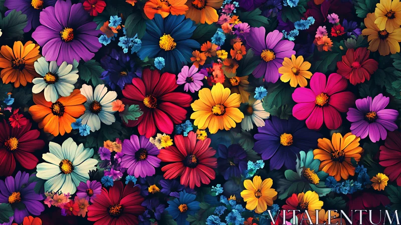 Vibrant Floral Garden Explosion with Layered Blooms.