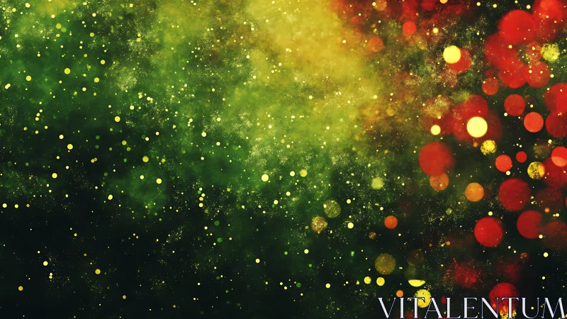Abstract cosmic background with green and red bokeh lights effect.