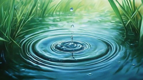 Whispering water ripple rings in a quiet emerald pond.