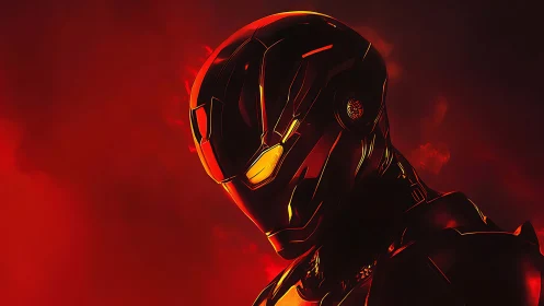 Molten dusk sentinel in ember-glow armor dreams quietly.