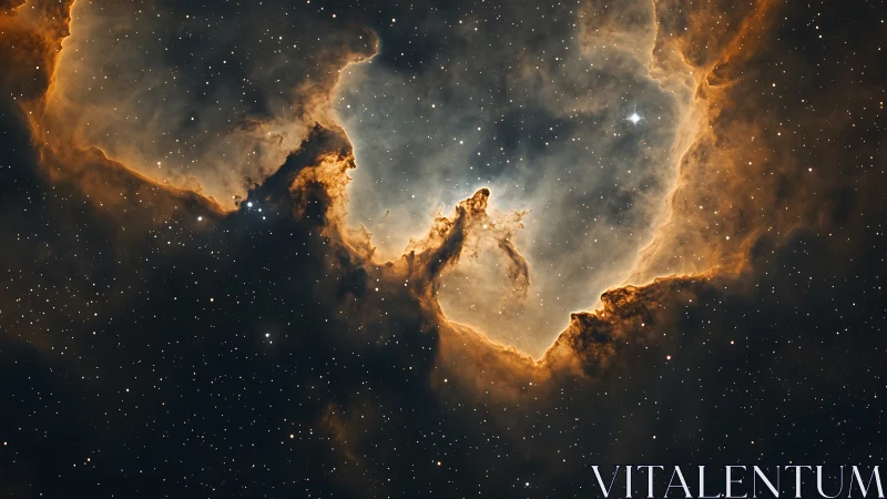 Nebula heart glows with golden ionized gas and distant stars.