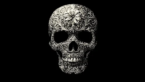 Baroque floral skull illustration renders ornate memento mori