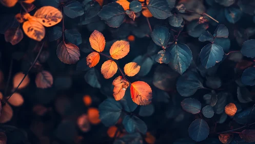 Autumn sparks whisper through midnight leaves in quiet glow