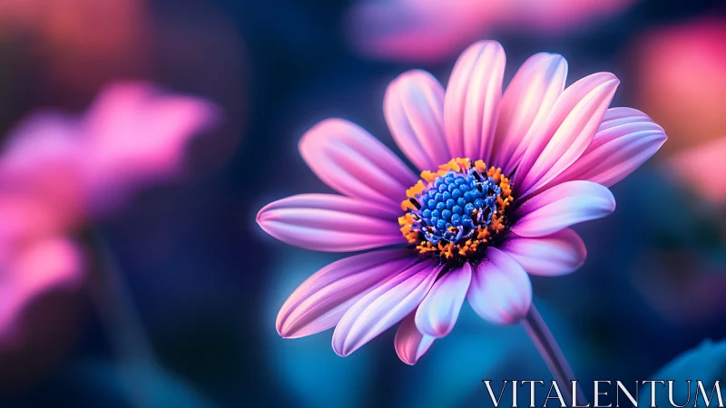 Vibrant Pink Daisy with Blue Stamens Glowing in Dreamy Light