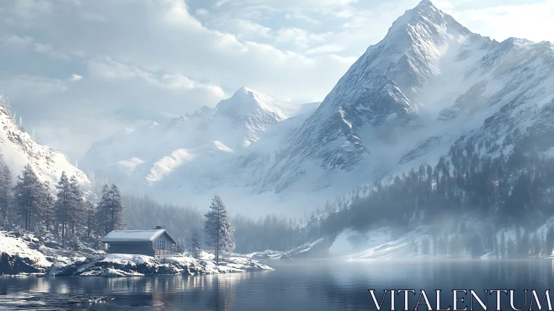 Snowbound cabin whispers beneath colossal winter peaks