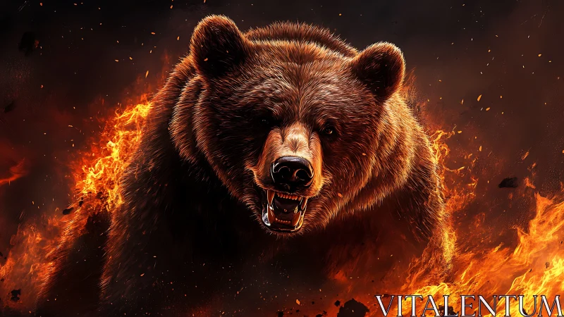 Fierce firelit bear charging forward with unstoppable energy.