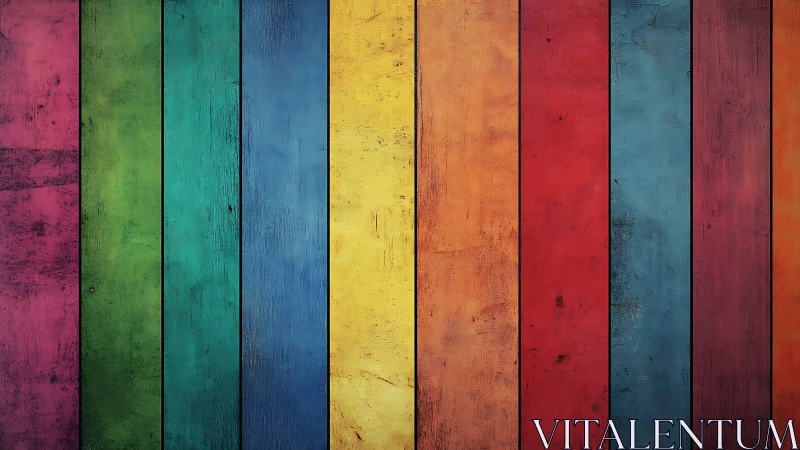 Weathered rainbow planks marching in orderly color parade.