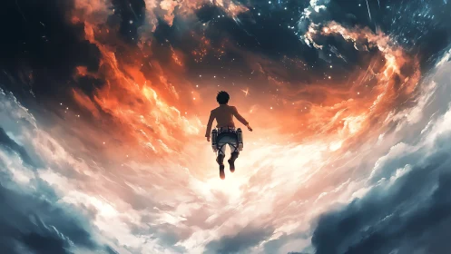 Sky rebel vaults into a burning cosmic storm of clouds