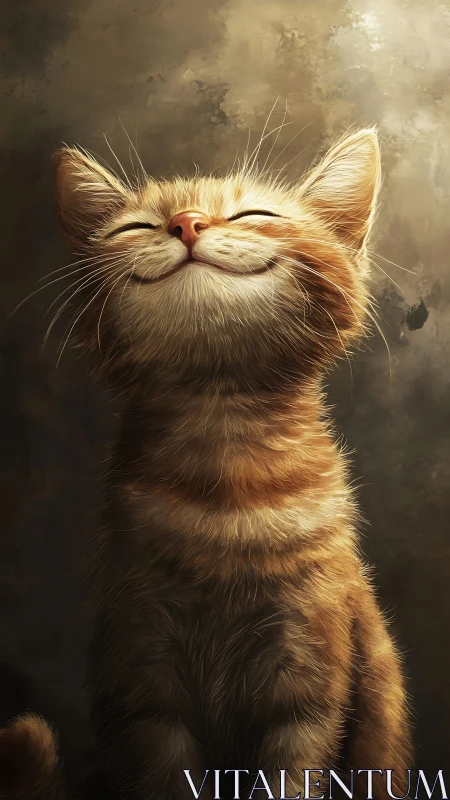 Rendered feline portrait with luminous volumetric lighting and expressionistic warm tonality