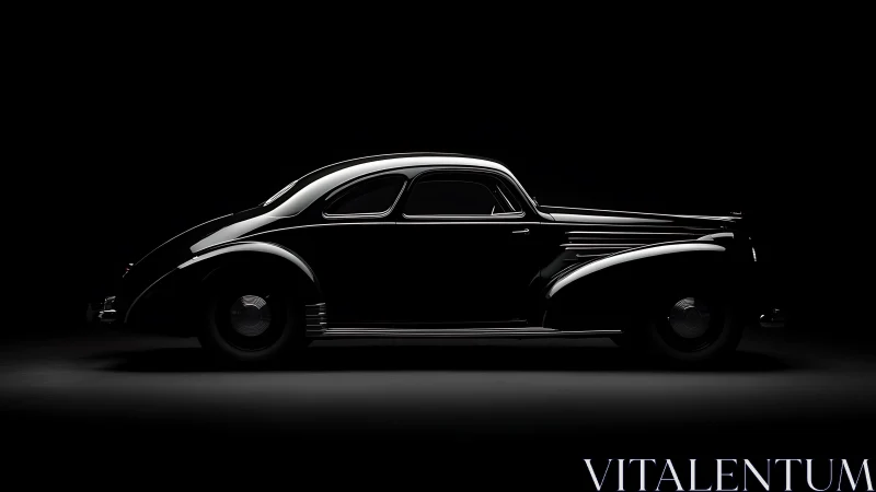 Side profile of streamlined vintage coupe in low key light